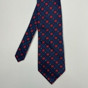 Fusion Navy Blue Red Geometric Silk Necktie Mens One Size